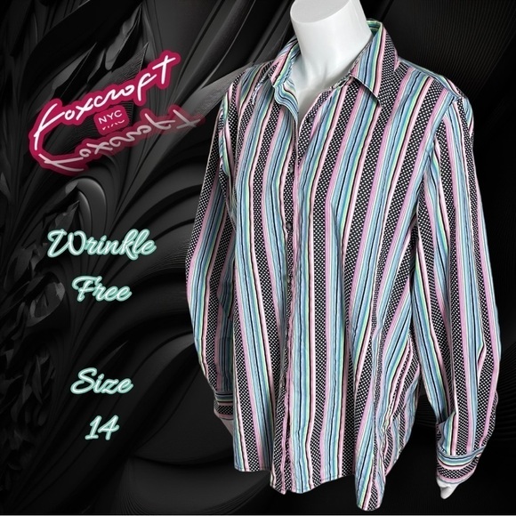 FOXCROFT Size 14 Wrinkle Free Classic Fit Bright Stripe Long Sleeve Shirt - Picture 1 of 10